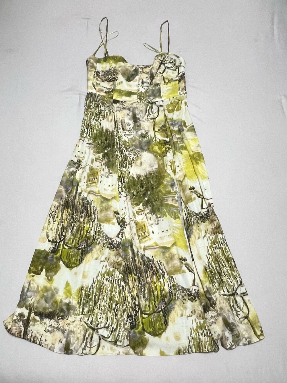Zara Green & White Abstract Print Spaghetti Strap Dress